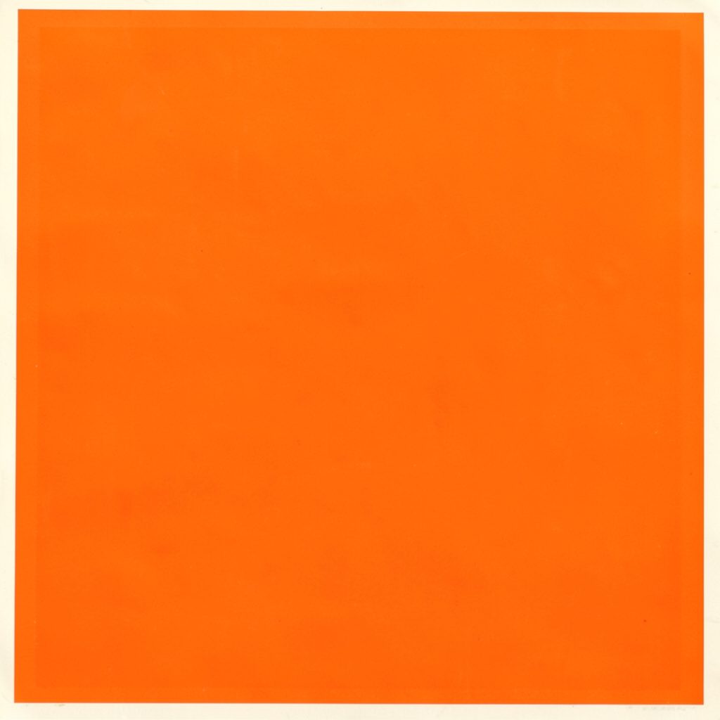 Matte gouache poster painting of overlapping color swatches in warm cream, navy, and burnt orange, evoking a calm directory index